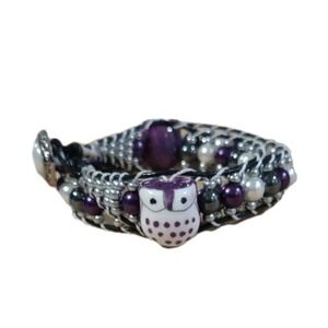 The Owls Double Wrap Beaded Leather Bracelet